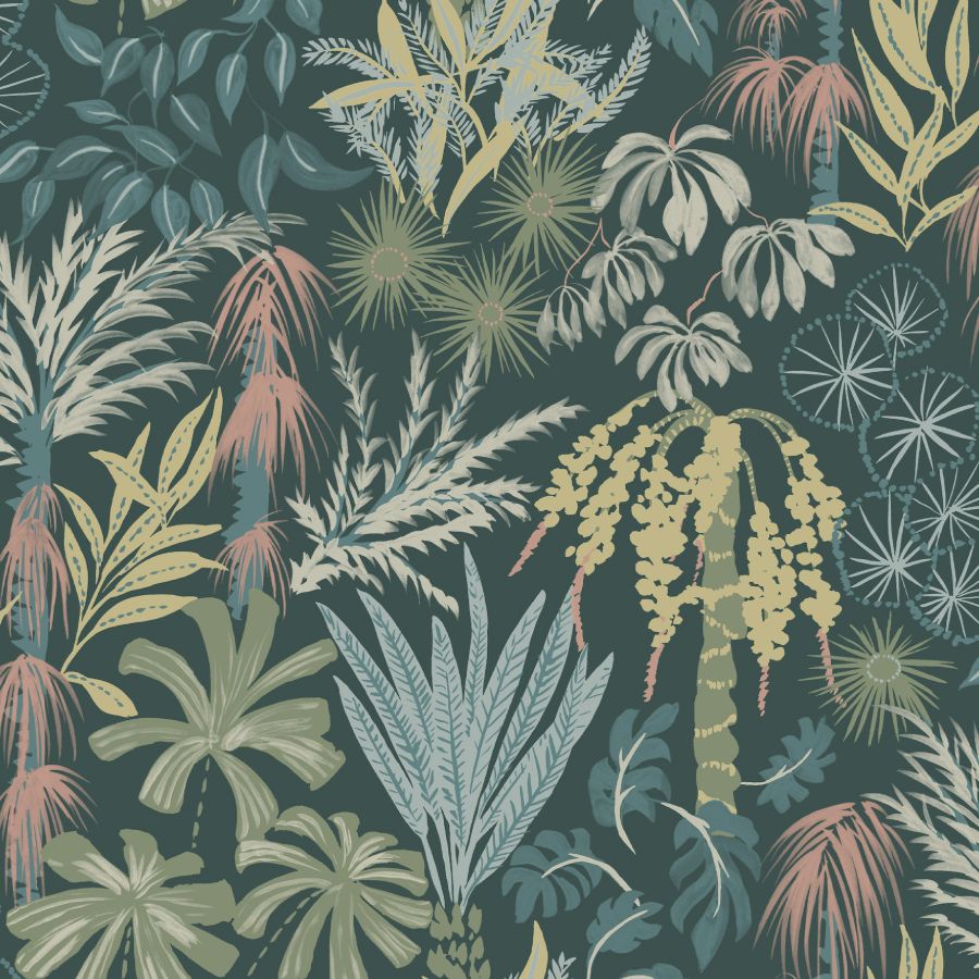 4172-27480 | Sea Salt, Everglades Dark Green Botanical - A-Street Wallpaper