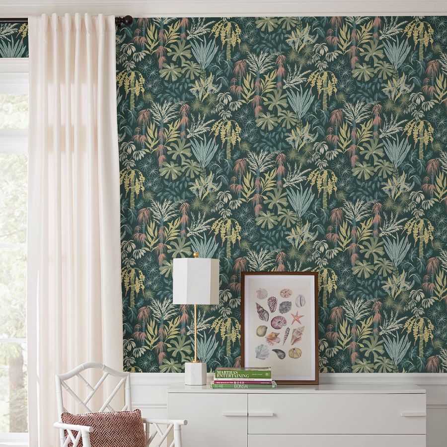 4172-27480 | Sea Salt, Everglades Dark Green Botanical - A-Street Wallpaper