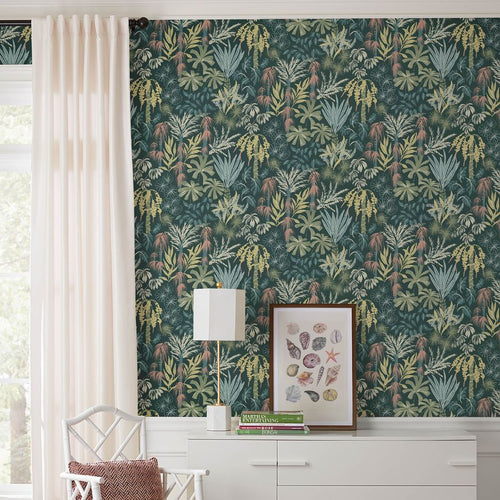 4172-27480 | Sea Salt, Everglades Dark Green Botanical - A-Street Wallpaper
