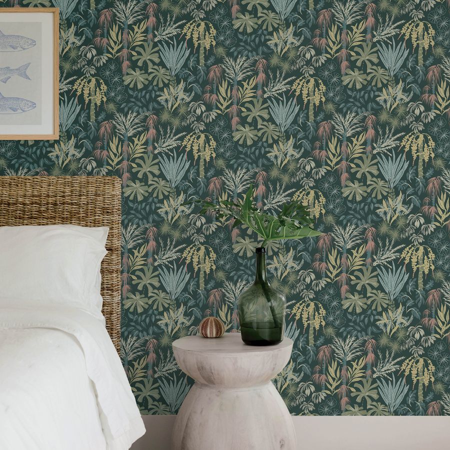 4172-27480 | Sea Salt, Everglades Dark Green Botanical - A-Street Wallpaper