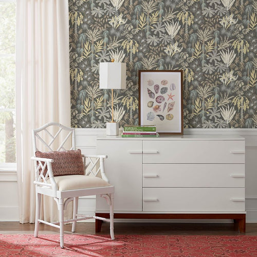 4172-27481 | Sea Salt, Everglades Grey Botanical - A-Street Wallpaper