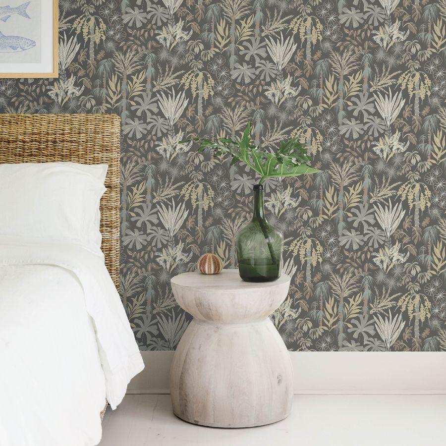 4172-27481 | Sea Salt, Everglades Grey Botanical - A-Street Wallpaper