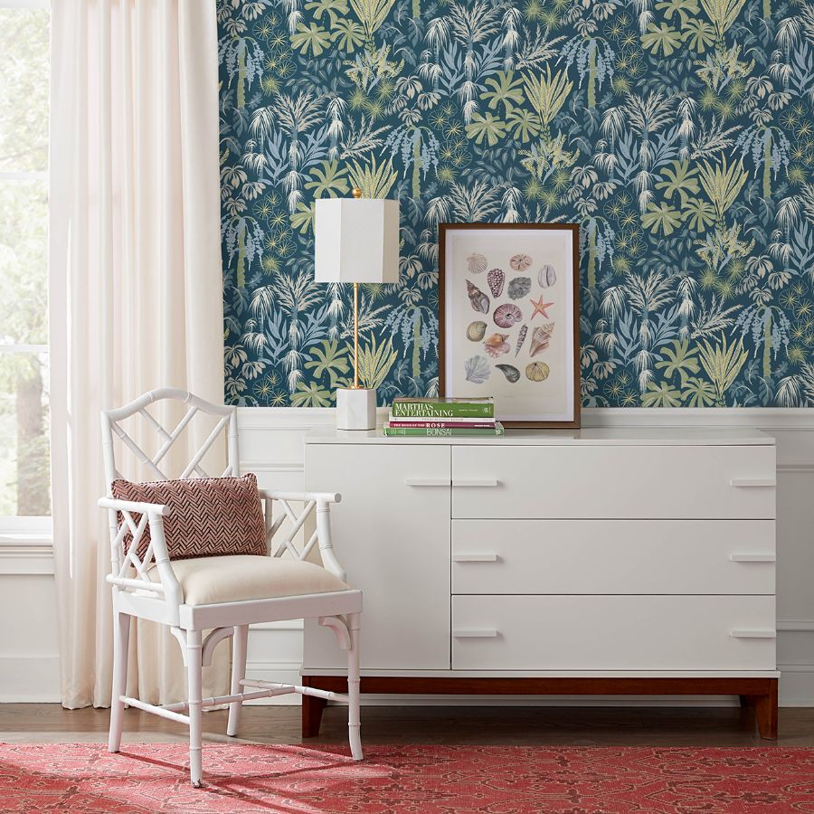 4172-27482 | Sea Salt, Everglades Teal Botanical - A-Street Wallpaper