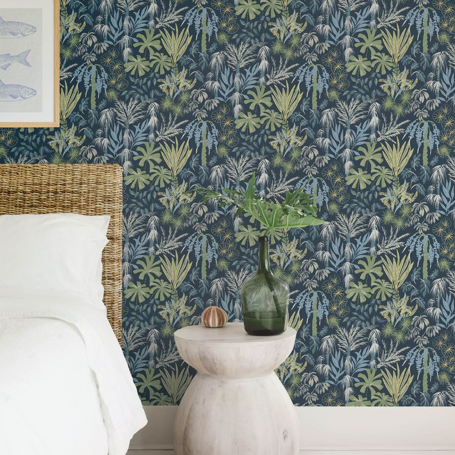 4172-27482 | Sea Salt, Everglades Teal Botanical - A-Street Wallpaper