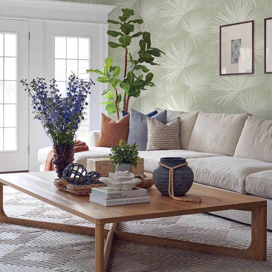 4172-27490 | Sea Salt, Hatteras Light Green Palms - A-Street Wallpaper