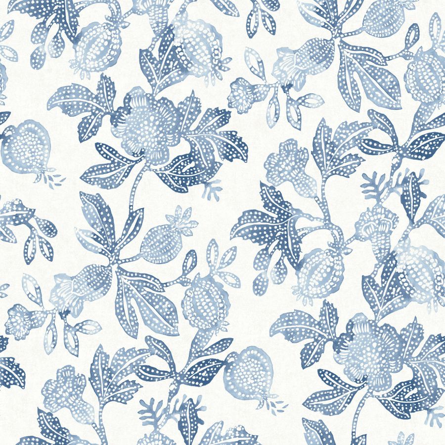 4172-27492 | Sea Salt, Beach Rose Blue Floral Fruits - A-Street Wallpaper