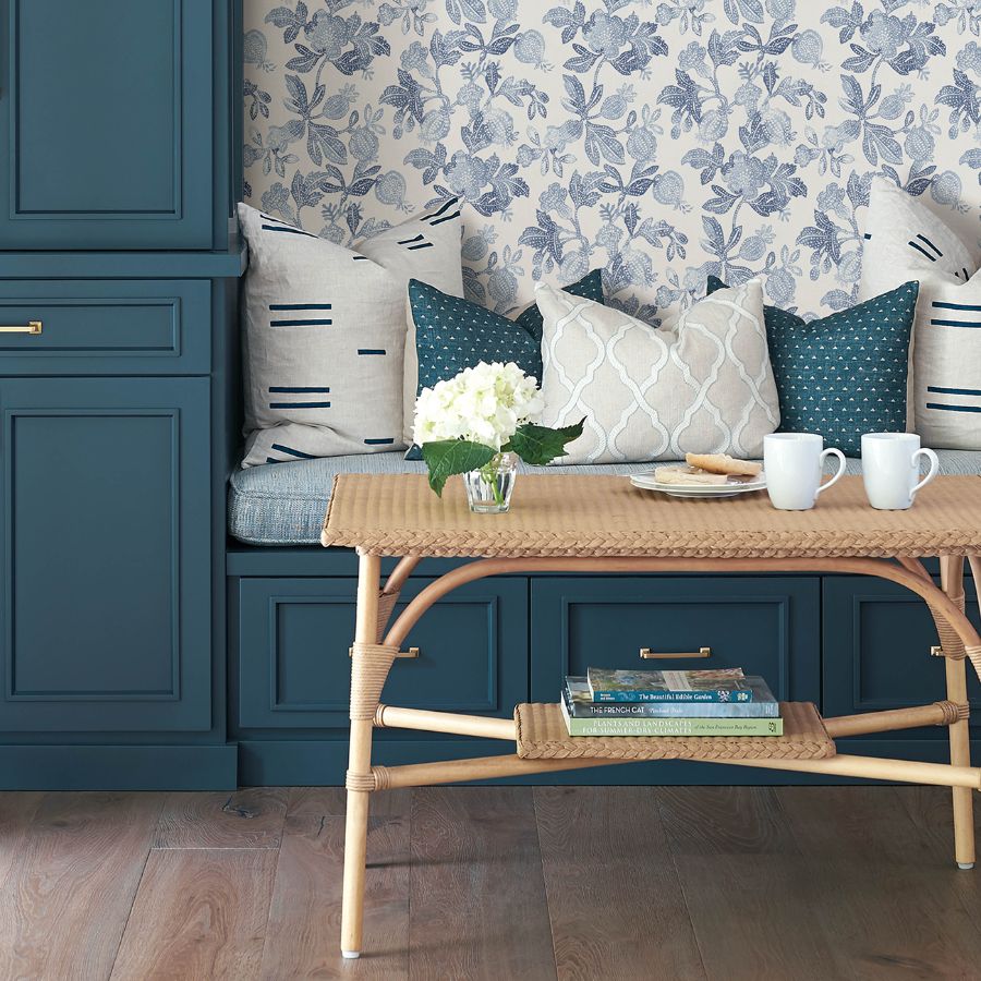 4172-27492 | Sea Salt, Beach Rose Blue Floral Fruits - A-Street Wallpaper
