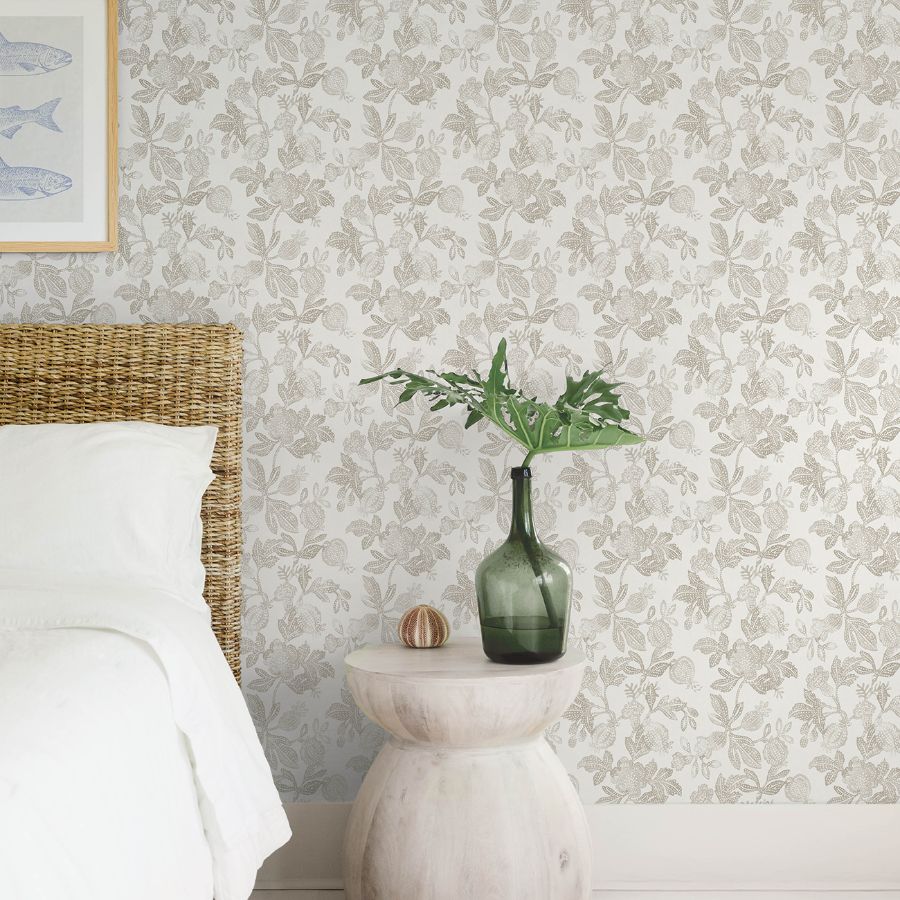 4172-27493 | Sea Salt, Beach Rose Neutral Floral Fruits - A-Street Wallpaper