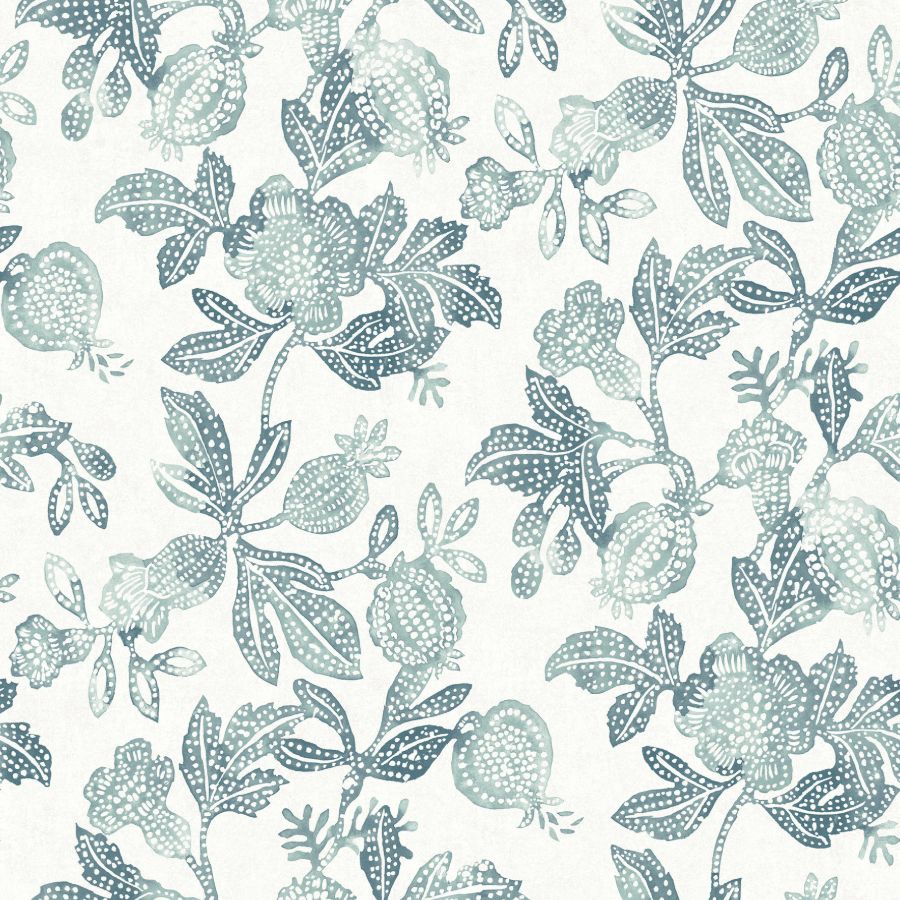 4172-27494 | Sea Salt, Beach Rose Teal Floral Fruits - A-Street Wallpaper
