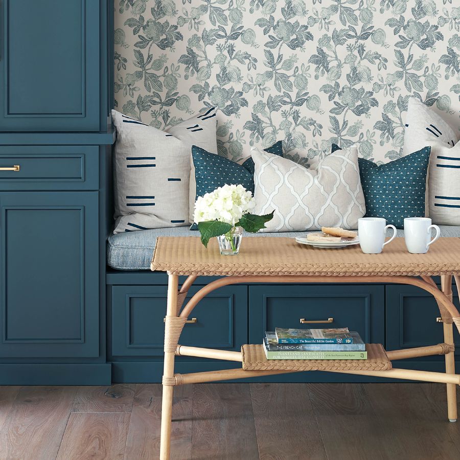 4172-27494 | Sea Salt, Beach Rose Teal Floral Fruits - A-Street Wallpaper