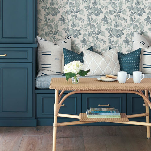 4172-27494 | Sea Salt, Beach Rose Teal Floral Fruits - A-Street Wallpaper