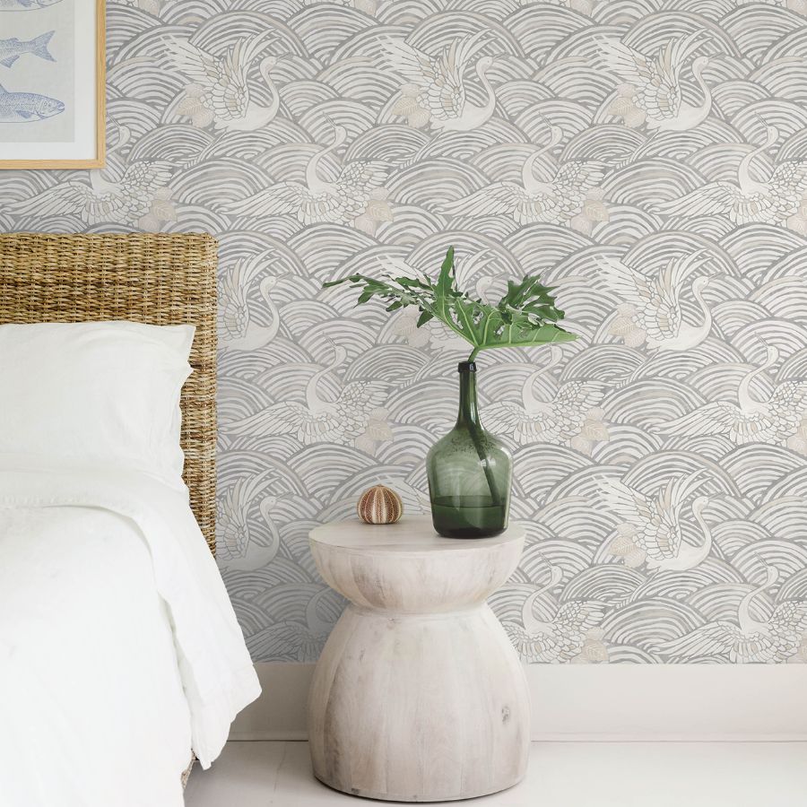 4172-27496 | Sea Salt, Egret Slate Tidal Dance - A-Street Wallpaper