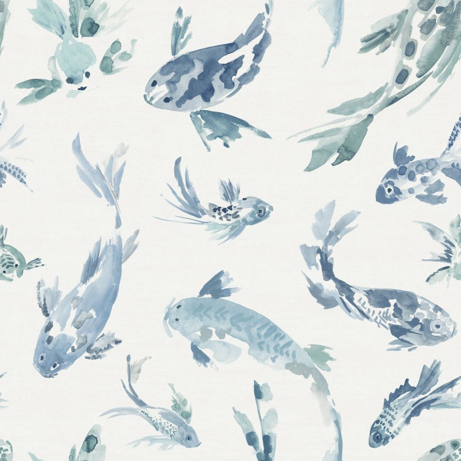 4172-27500 | Sea Salt, Koi Blue Fish - A-Street Wallpaper