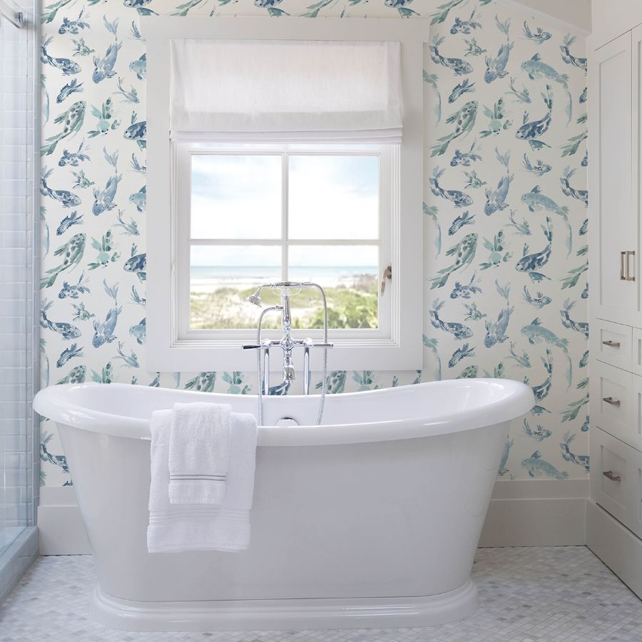 4172-27500 | Sea Salt, Koi Blue Fish - A-Street Wallpaper
