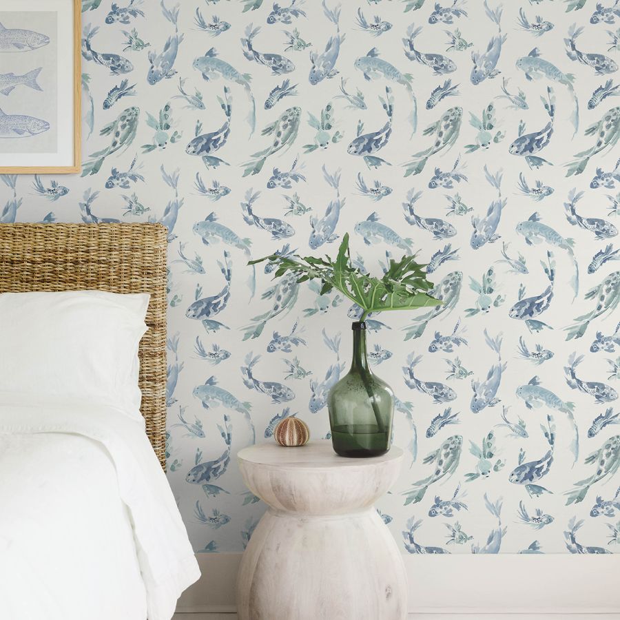 4172-27500 | Sea Salt, Koi Blue Fish - A-Street Wallpaper