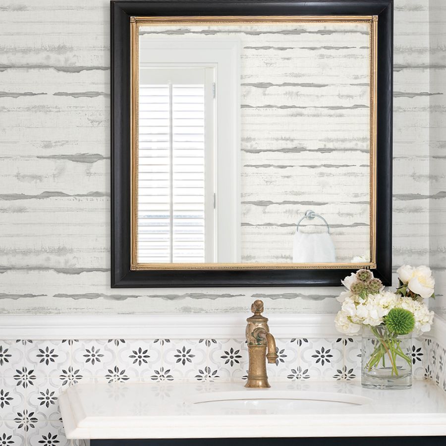 4172-27518 | Sea Salt, Destin Grey Stripe - A-Street Wallpaper