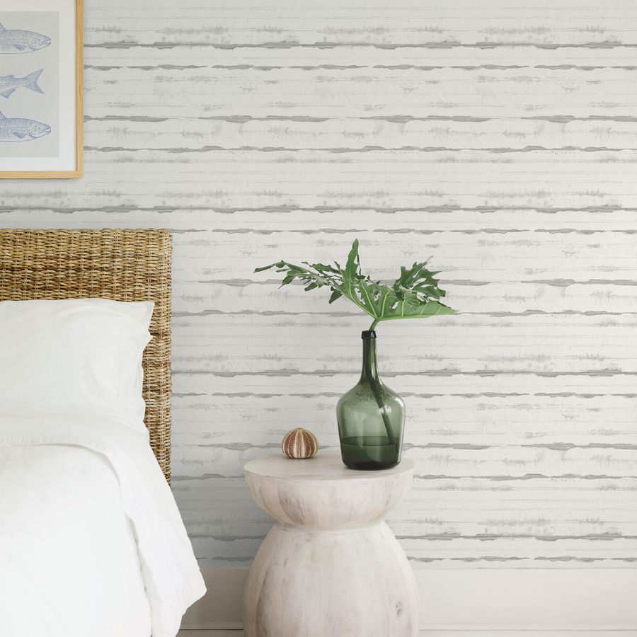 4172-27518 | Sea Salt, Destin Grey Stripe - A-Street Wallpaper