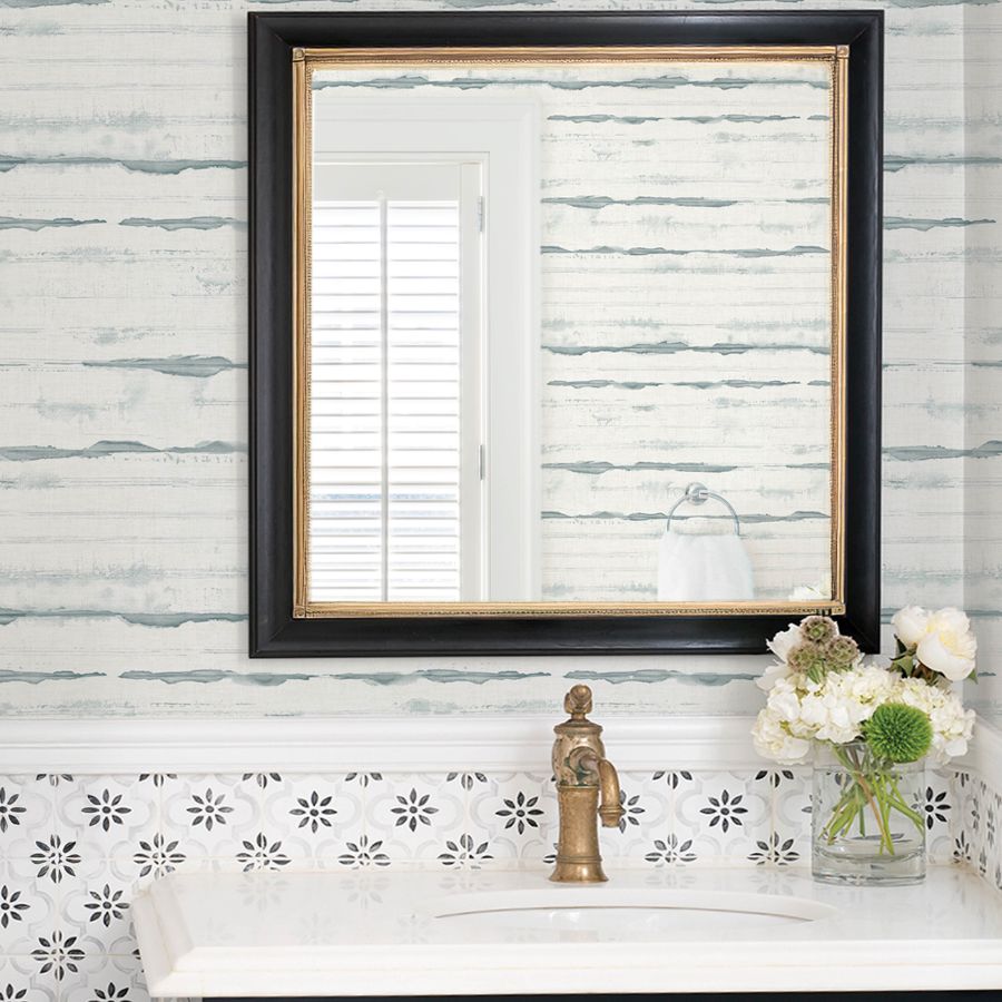 4172-27519 | Sea Salt, Destin Teal Stripe - A-Street Wallpaper