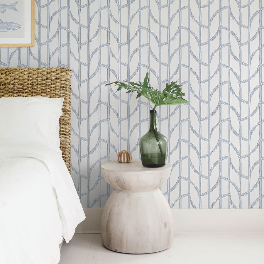 4172-82010 | Sea Salt, Salvo Navy Curved Contours - A-Street Wallpaper