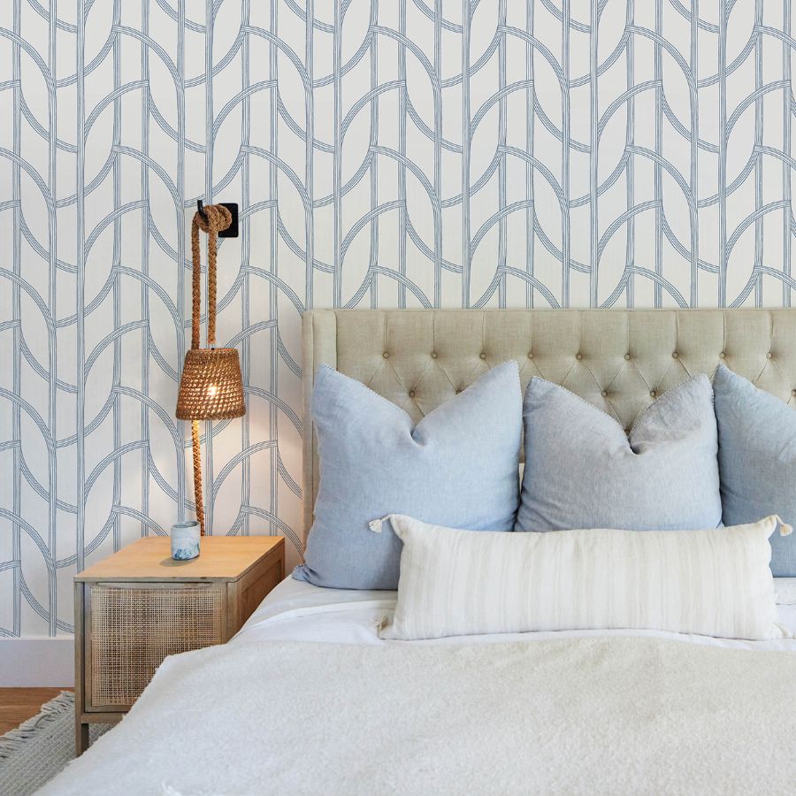 4172-82010 | Sea Salt, Salvo Navy Curved Contours - A-Street Wallpaper